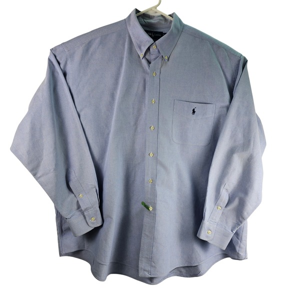 Ralph Lauren Big Shirt Mens XXL Blue 100% Cotton Long Sleeve Button Up Pony Logo - Picture 3 of 10